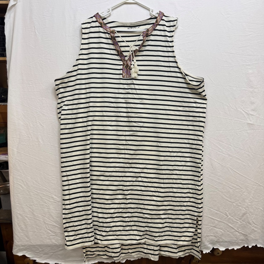 Ava & Viv Womens 3X Striped Sleeveless Tassel Shift Dress Black White VN2242811